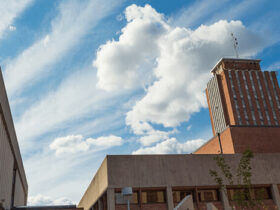 A photo of the sky above Bartle Library