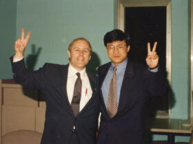 McKiernan with Li Lu, a student leader of the 1989 Tiananmen Square student protests.