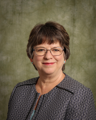 Professional portrait of Interim Dean Jill Dixon in front of a green background