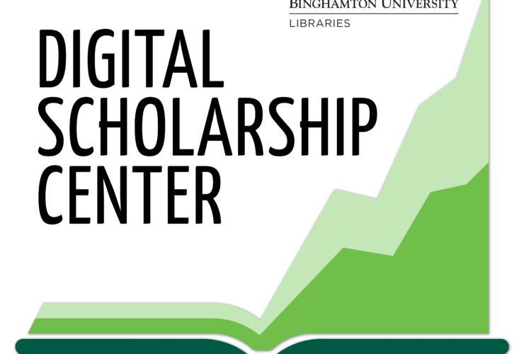 Digital Scholarship Center Logo featuring an open book with pages on the left side and an upward trending graph chart on the right side.
