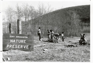 Students in Binghamton University's Nature preserve, 1972