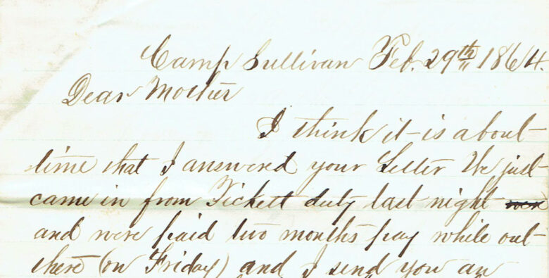 Detail of letter from Clark Lockwood to his mother, dated February 29, 1864 (it was a leap year).