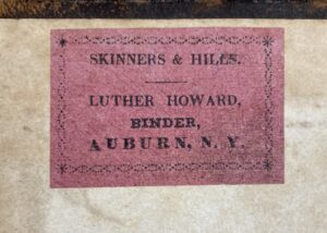 Skinners & Hiles | Luther Howard binder's ticket on front pastedown