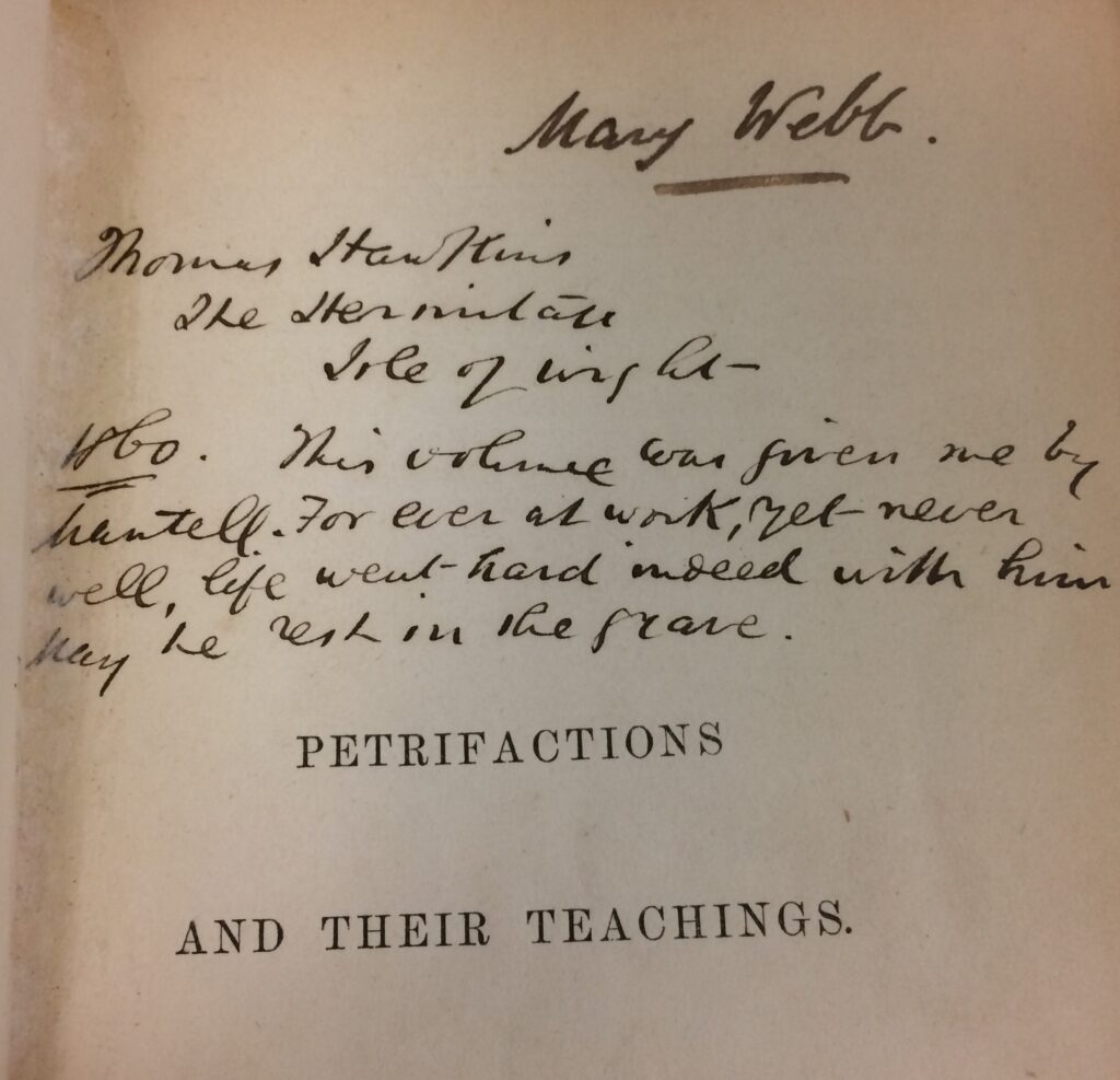 Ownership inscriptions of Mary Webb and Thomas Hawkins on the title page.