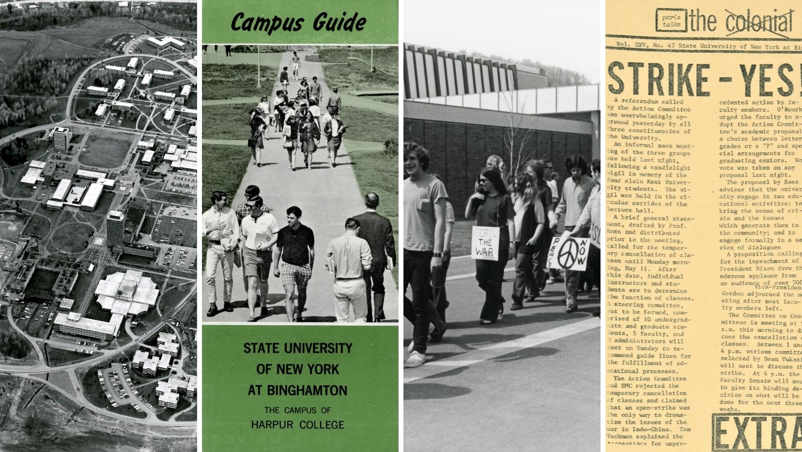 A collage of photographs and ephemera about campus and students