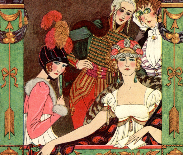 Image of "The Empire Theatre" playbill featuring an illustration of four theatre goers sitting in a green theatre box.