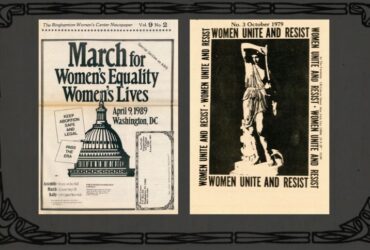 Covers of two feminist publications from the 1970s and 1980s.