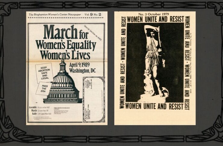 Covers of two feminist publications from the 1970s and 1980s.