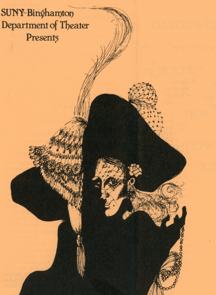 Department of Theater brochure cover illustrated with a person in fancy dress