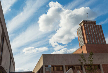 A photo of the sky above Bartle Library