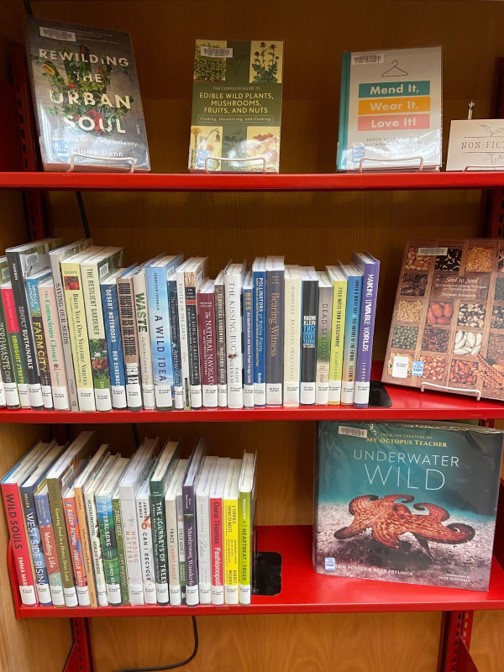 Various books displayed on a set of shelves