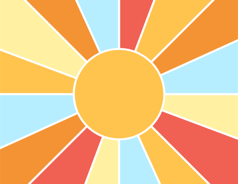 sunburst graphic with different colored sunbeams