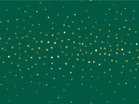 Graphic of gold confetti on a dark green background