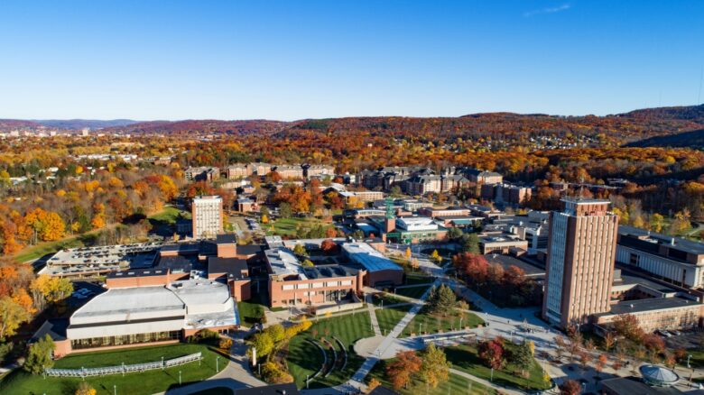 aerial photograph of Binghamton University main campus