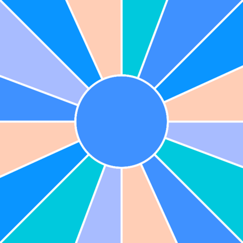 sunburst graphic with different colored sunbeams in cool tones