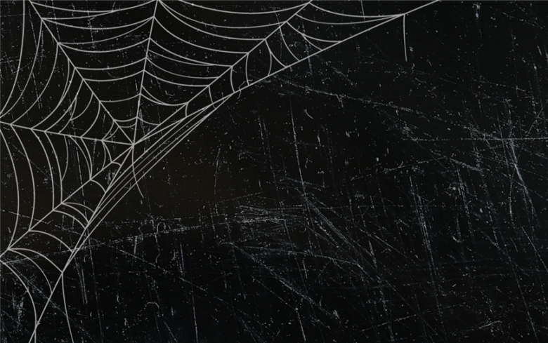 black scratched chalkboard with spiderweb illustration in the corner