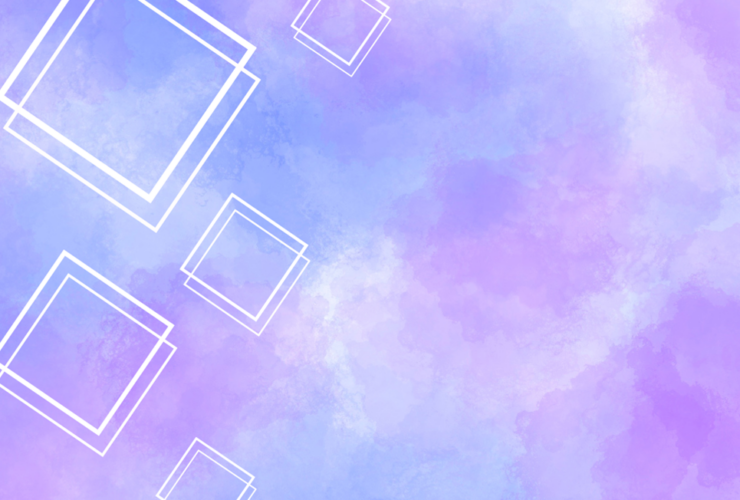 blue, purple and pink abstract watercolor background with white square illustrations.