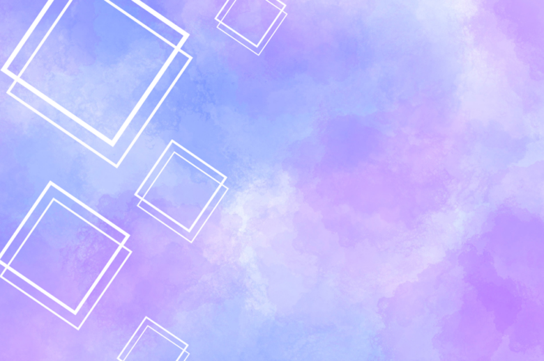 blue, purple and pink abstract watercolor background with white square illustrations.