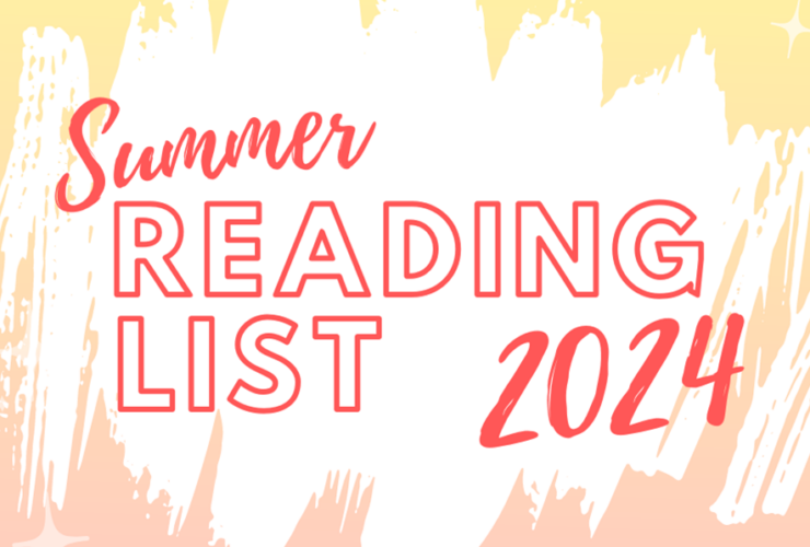 abstract white scribble lines on a pink and yellow ombre background. Text that reads: Summer Reading List 2024