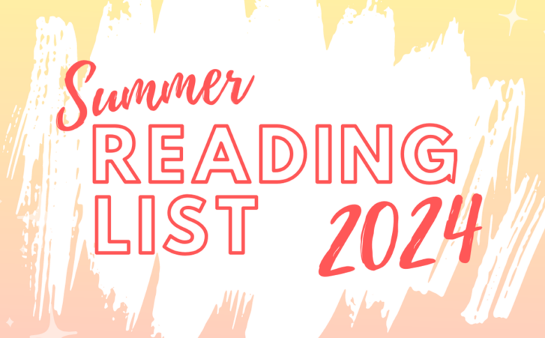abstract white scribble lines on a pink and yellow ombre background. Text that reads: Summer Reading List 2024