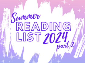 abstract white scribble lines on a pink and purple ombre background. Text that reads: Summer Reading List 2024 part 2