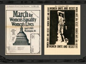 Covers of two feminist publications from the 1970s and 1980s.