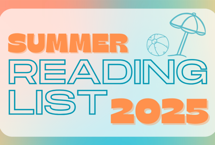 Illustration of a beach ball and umbrella. Text Reads: Summer Reading List 2025