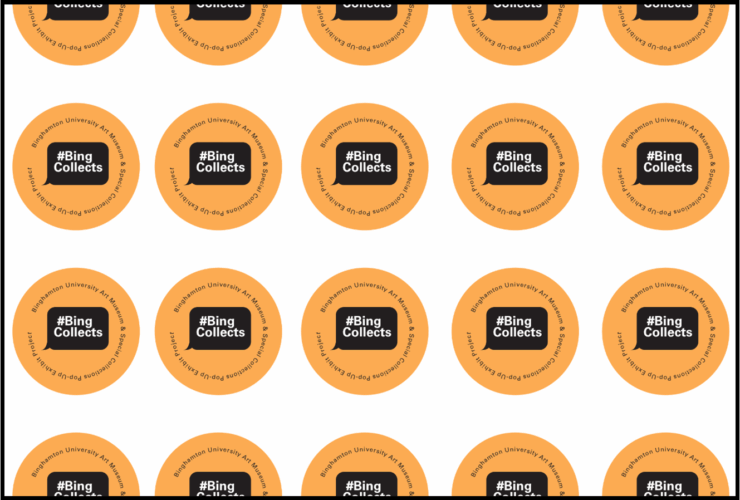 Several orange circles with the #BingCollects logo in a text message speech bubble.