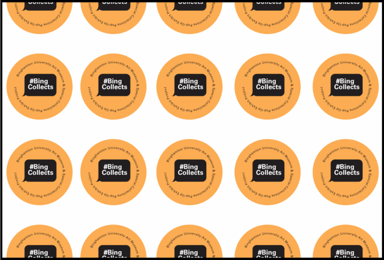Several orange circles with the #BingCollects logo in a text message speech bubble.