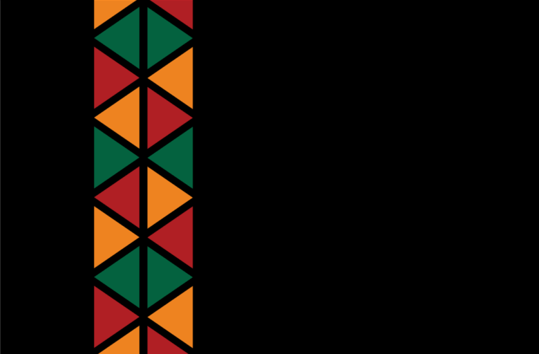 Black background with green, yellow and red triangles arranged in a mosaic line.