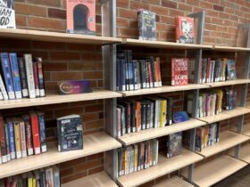 A variety of fiction books on display in The Loft.