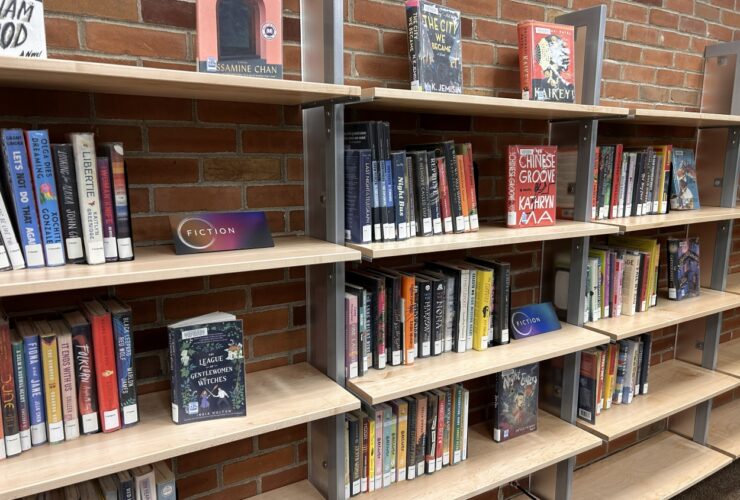 A variety of fiction books on display in The Loft.