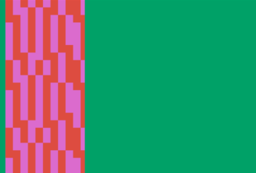 Decorative image. Green background with dark and light pink design band on the side.