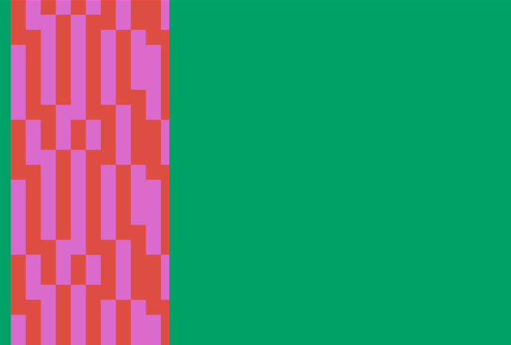 Decorative image. Green background with dark and light pink design band on the side.