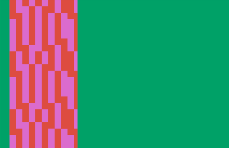 Decorative image. Green background with dark and light pink design band on the side.