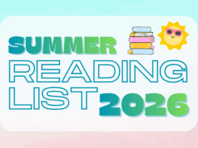 illustration of books with seashells and a sun with sunglasses. Text reads: Summer Reading List 2026