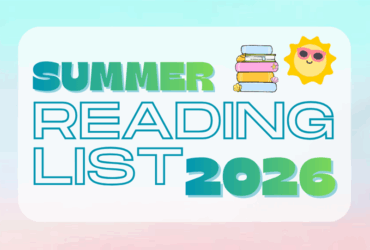 illustration of books with seashells and a sun with sunglasses. Text reads: Summer Reading List 2026