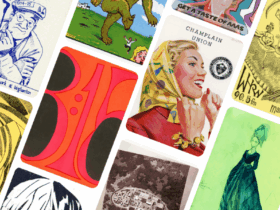 photo collage of various art prints on display in the new Archives Exhibit